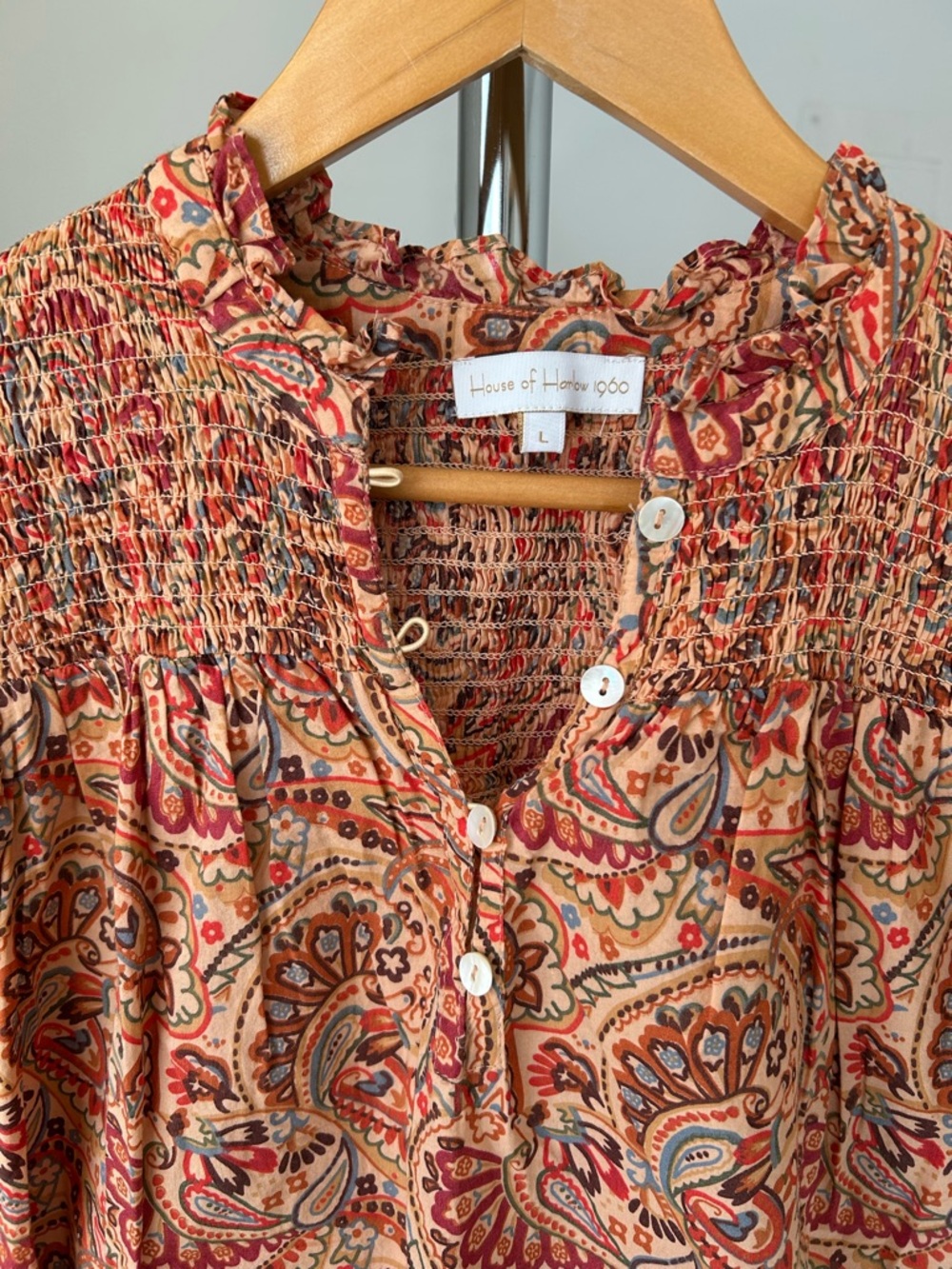 House of Harlow 1960 Paisley Rust Top Peasant Ruffle Blouse - Picture 4 of 8